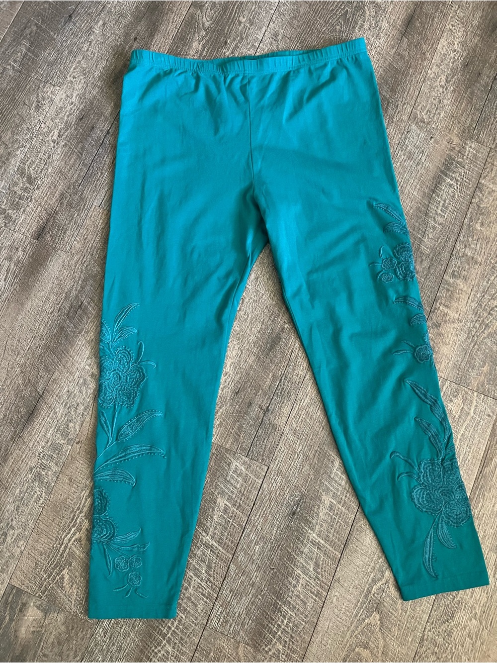 Johnny Was Teal Libbi Tonal Embroidered Leggings